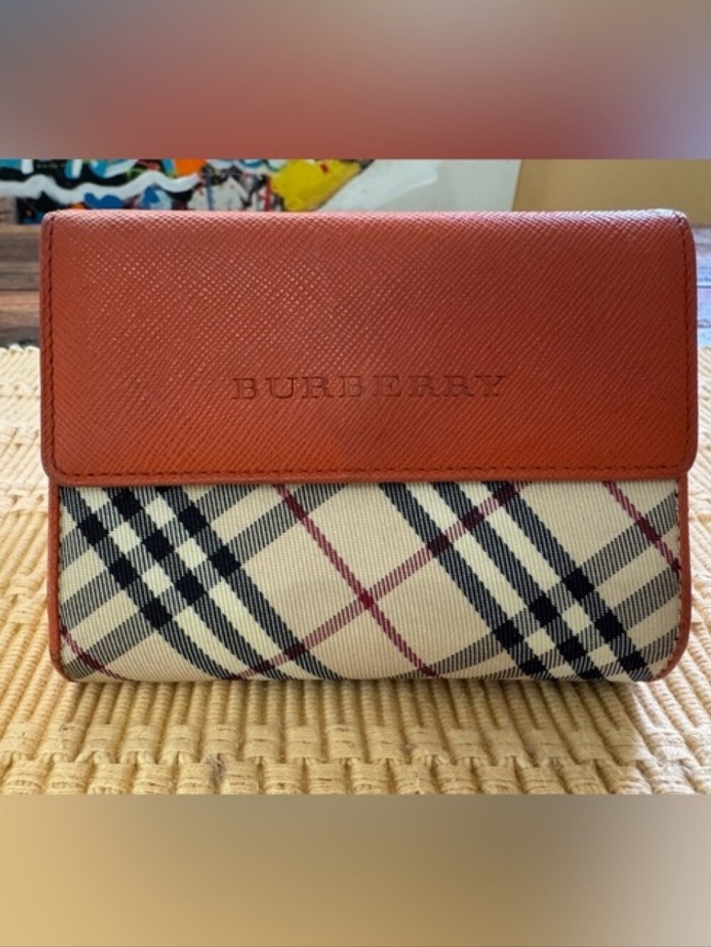 Burberry Leather & Nova Check Compact Kisslock Wallet